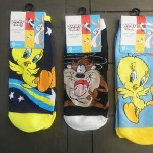 Looney Tunes Tweety Ankle High Socks, 3 Pairs Size 9-11